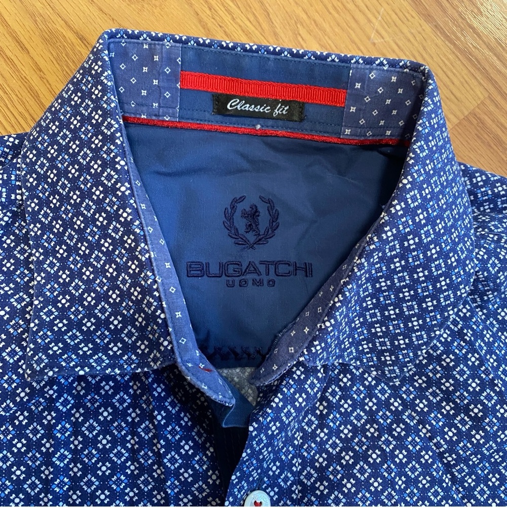 Bugatchi Uomo Men's Navy Patterned Button Down Sh… - image 1